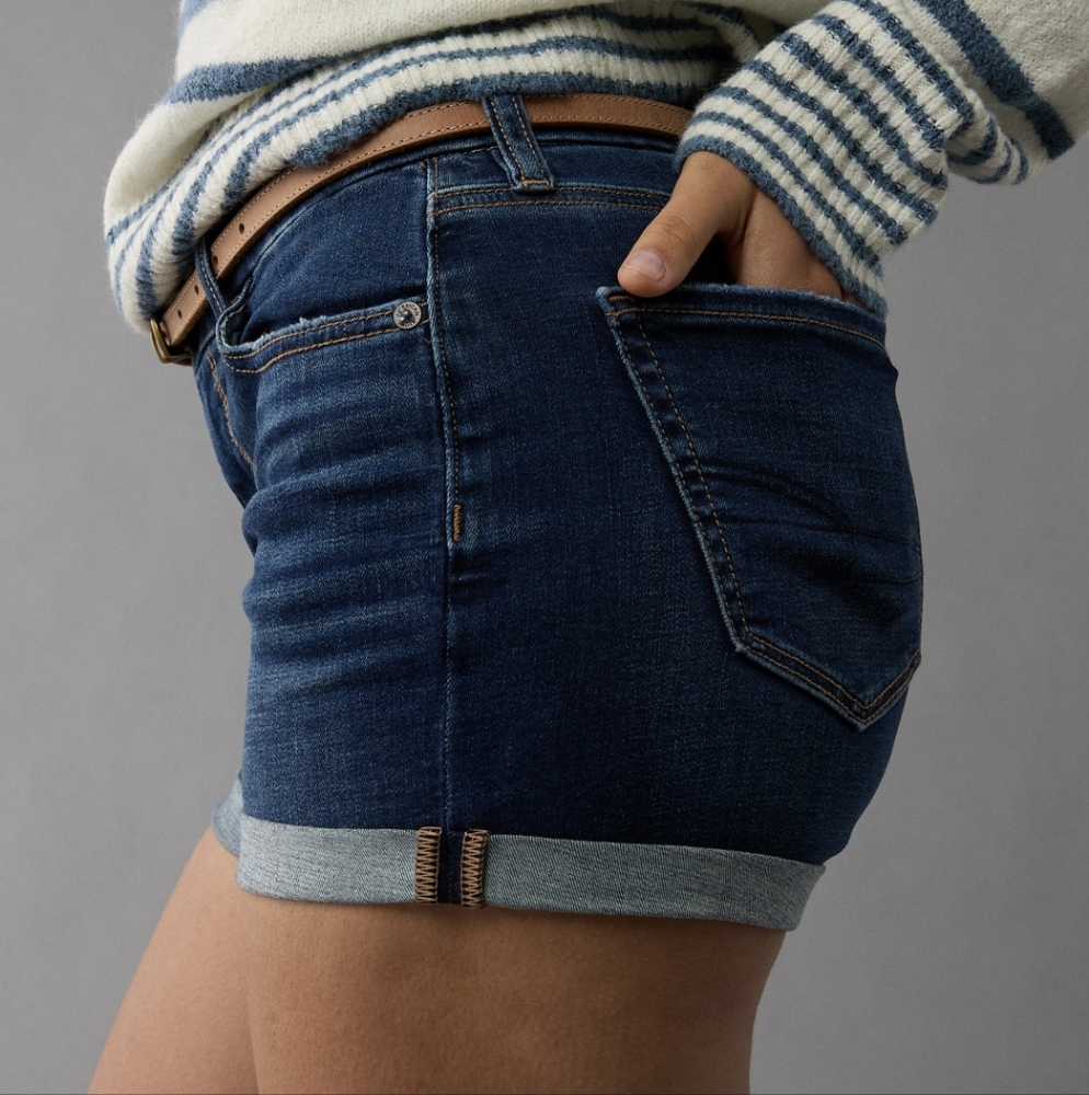 NEW American Eagle Curvy Midi Shorts Sz 14 Dark Wash Curvy 14 AEO Shorts - Picture 3 of 8